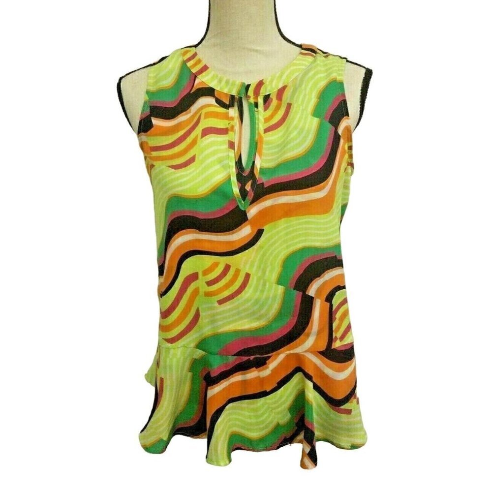 KAARI Blue Womens Ruffle Tank Blouse Size S Sleeveless Multi Color